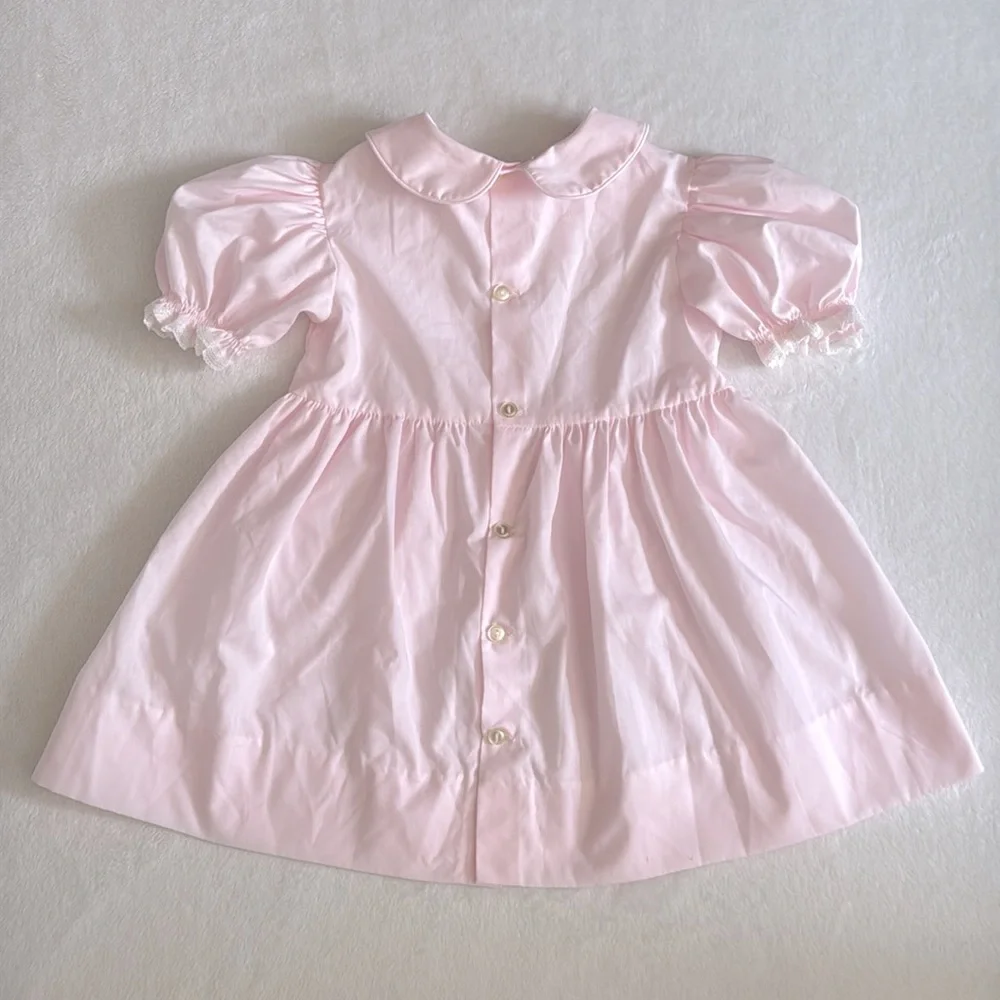 {VTG} Bryan | 70s 80s Peter Pan Collar Puff Sleeve Heirloom Dress L/736 Pink (4) - Picture 9 of 16